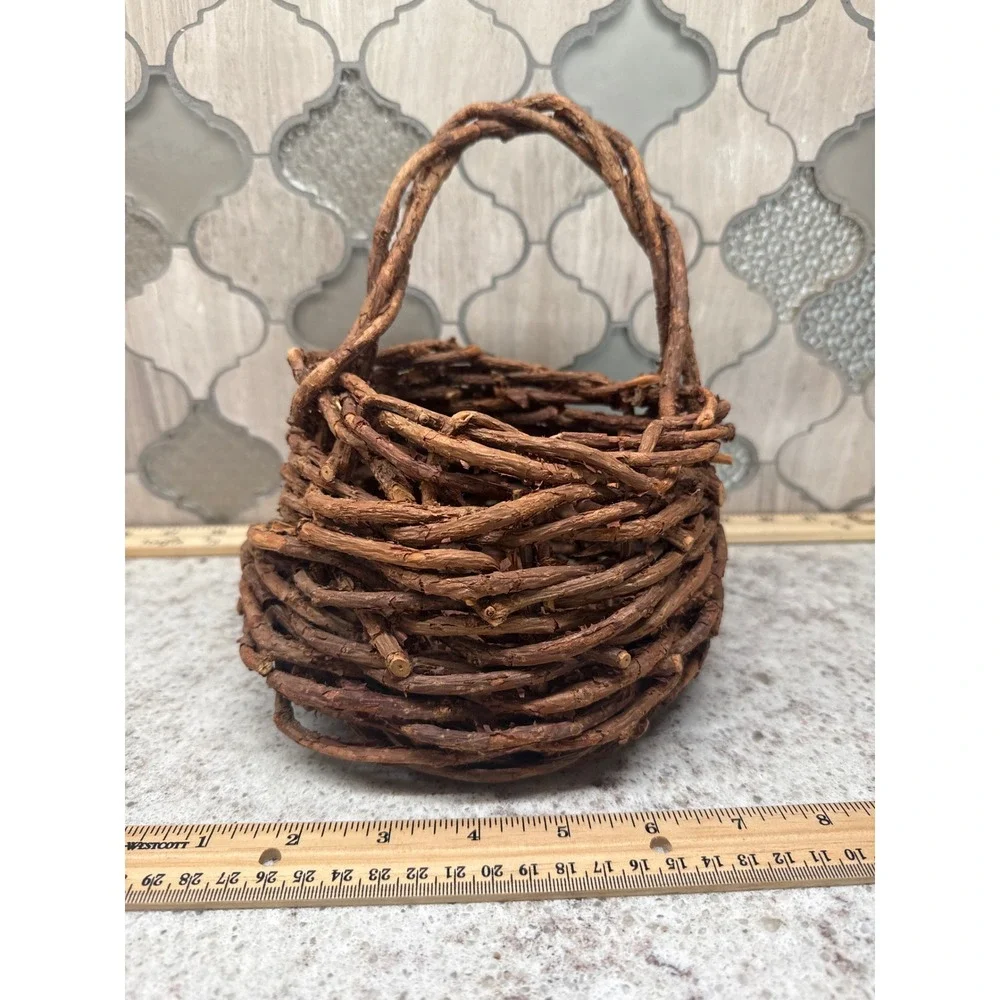 Rustic Grapevine Twig Basket Hand Woven Primitive Farmhouse Decor Brown 8 Inch